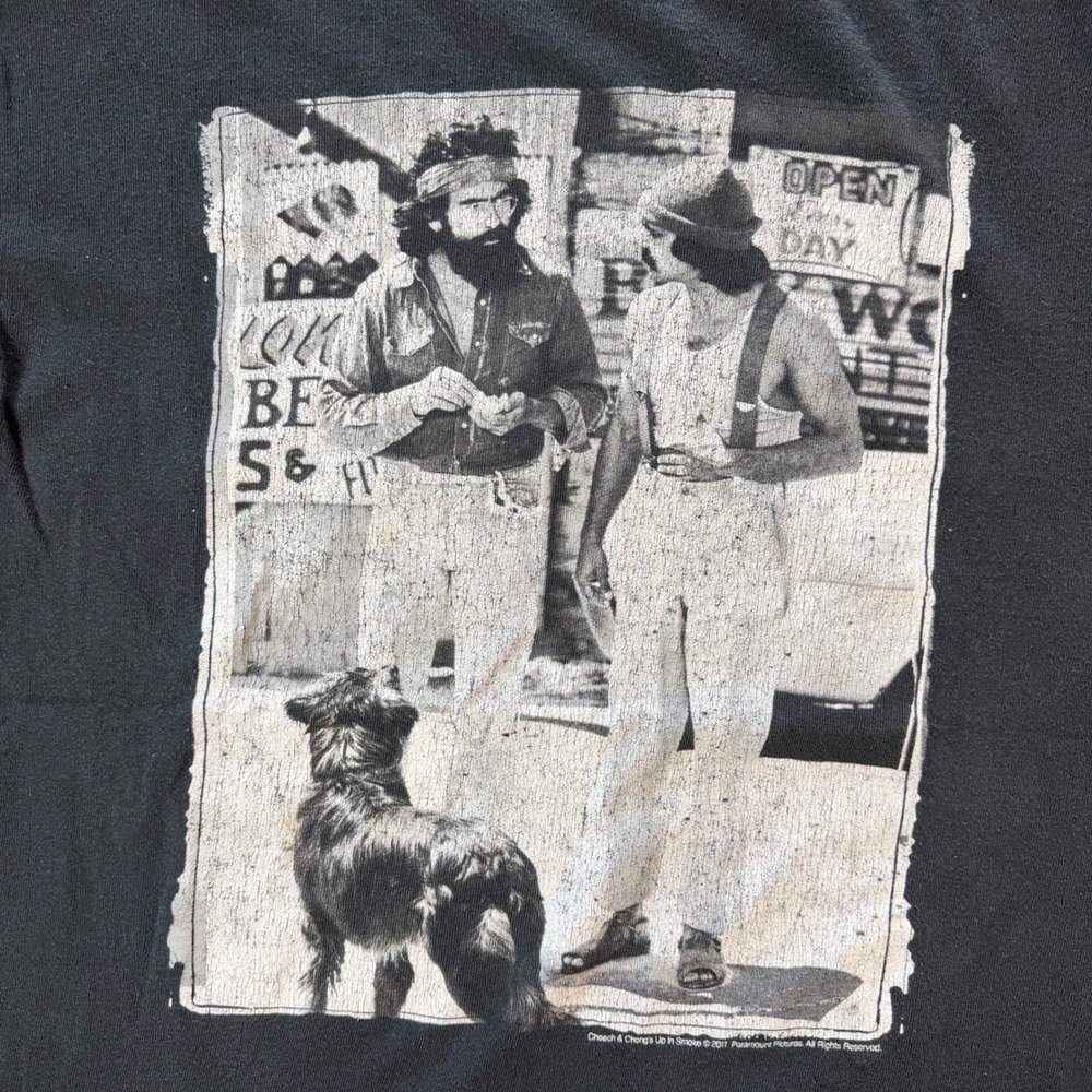 Cheech & Chong Up In Smoke Movie Graphic T-Shirt Mens Large Black Faded Vintage - Picture 2 of 7